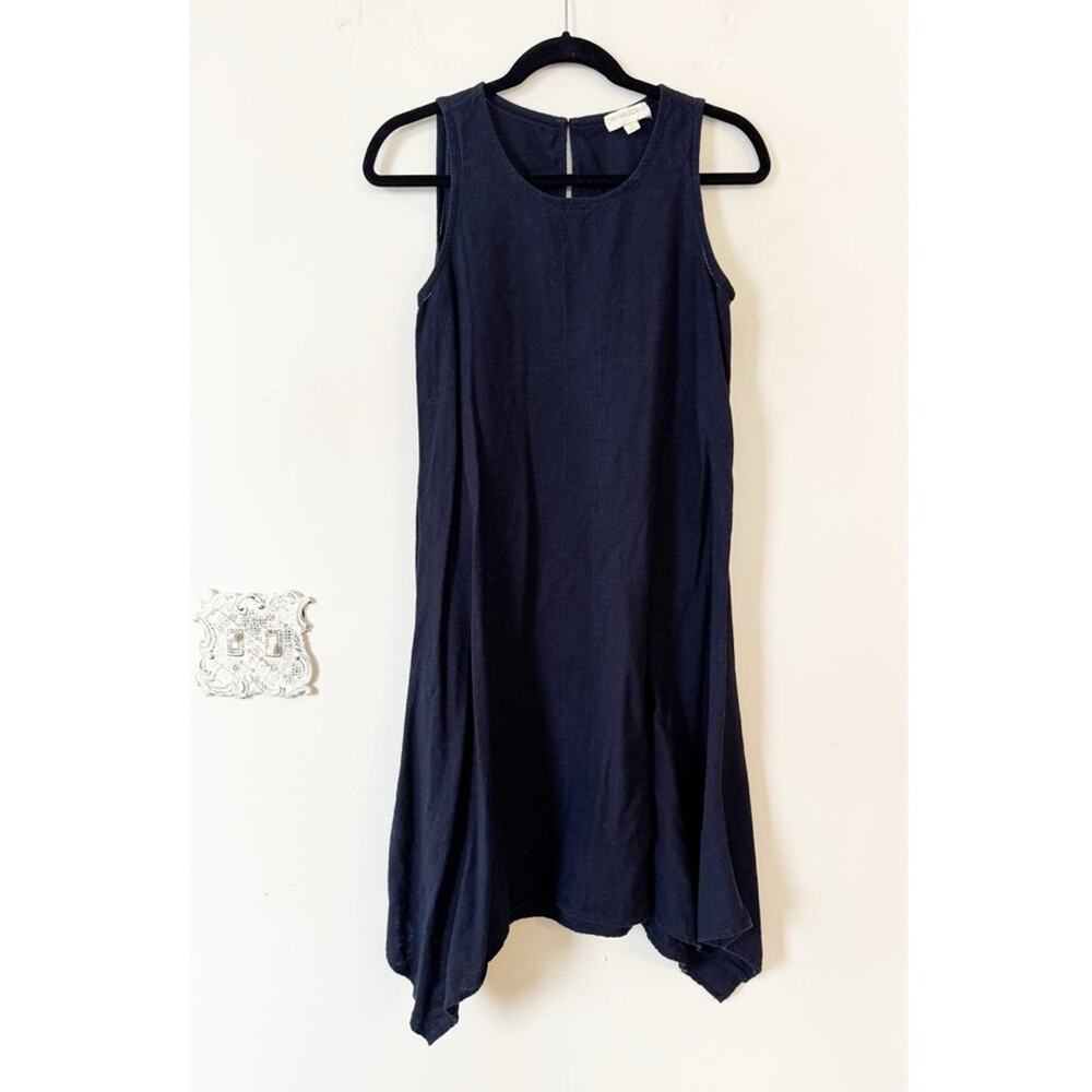 Cynthia Rowley Navy Linen Handkerchief Sleeveless Tank Midi Dress Sundress M